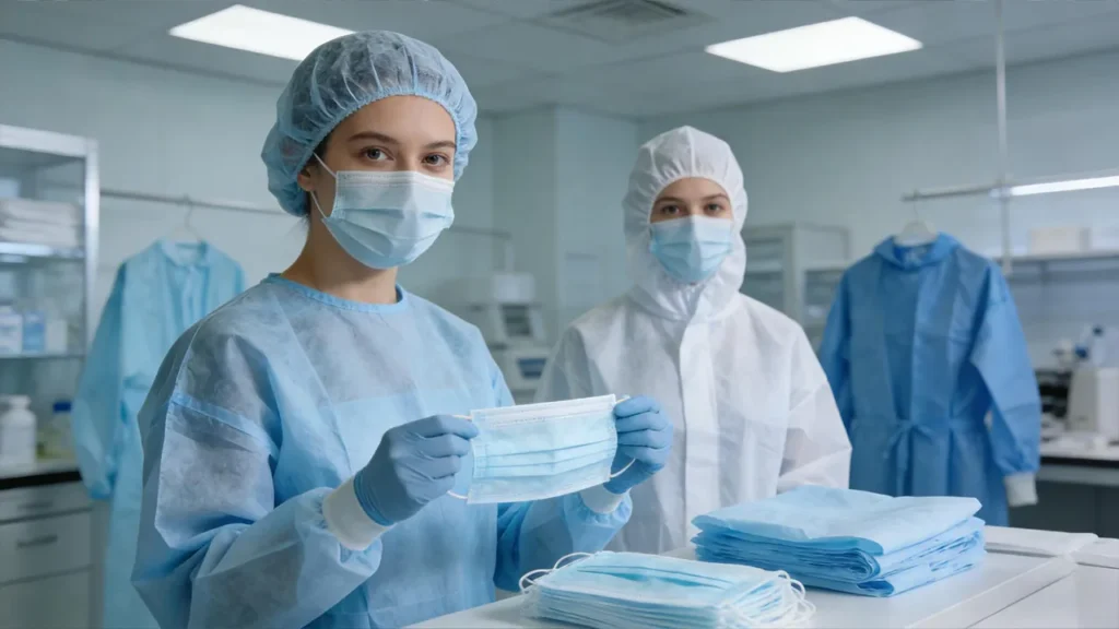 Medical nonwoven masks and gowns used in healthcare applications