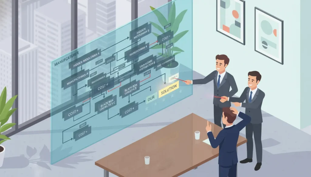 Overseas buyer analyzing a complex nonwoven fabric supply chain diagram.
